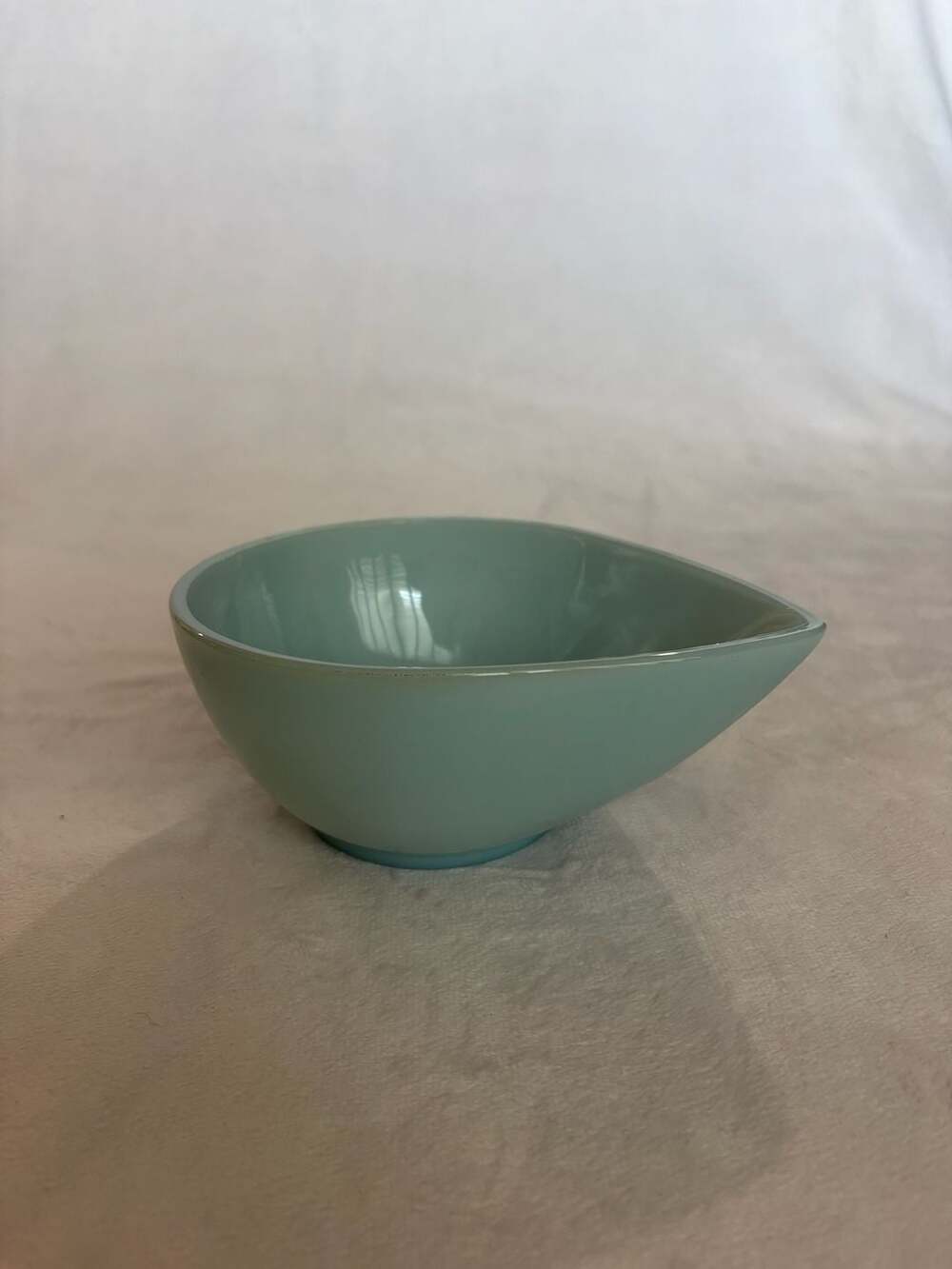 Vintage Fire-King Oven Ware Turquoise Blue Swedish Modern Teardrop Bowl